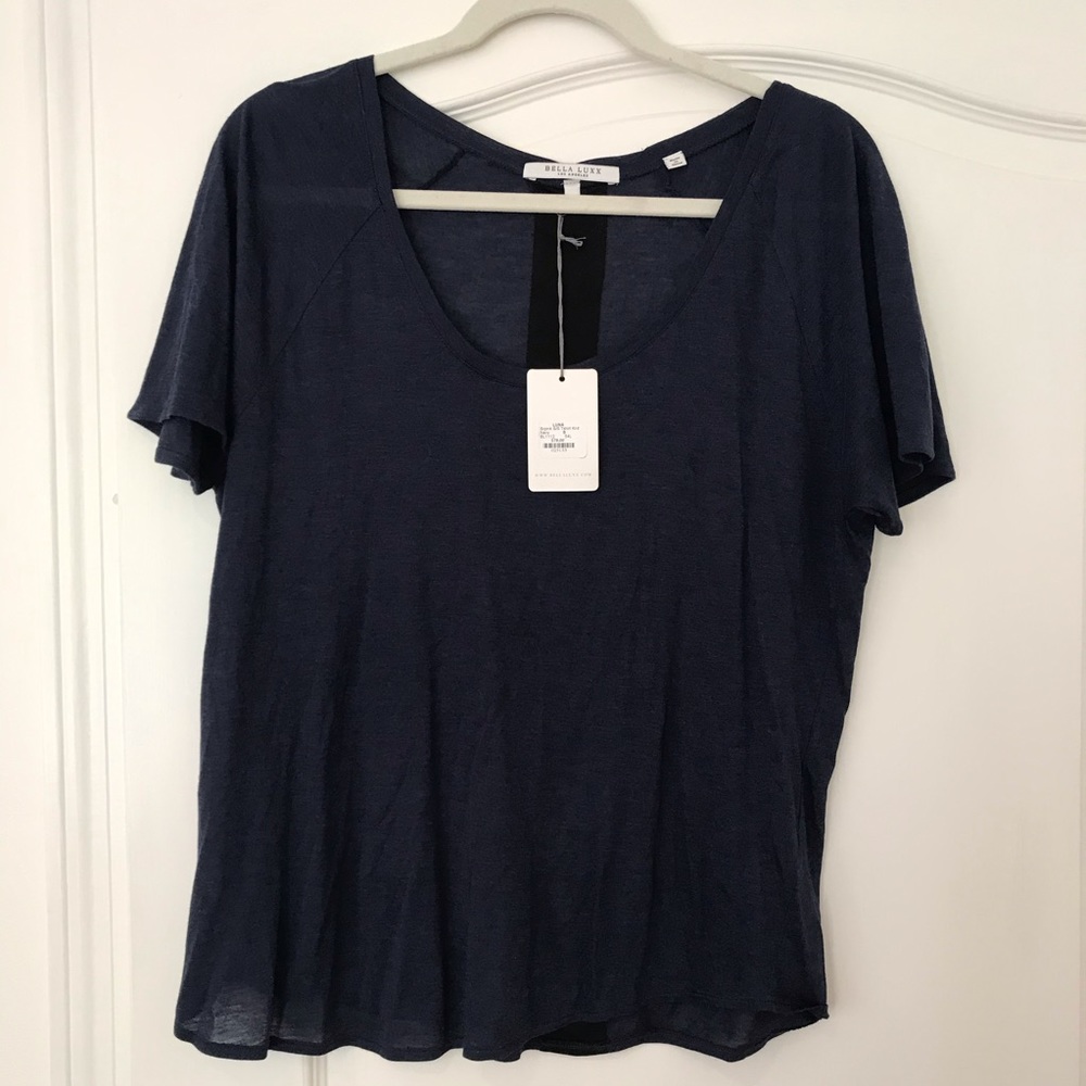 Bella Luxx scoop neck knit t-shirt, navy, small